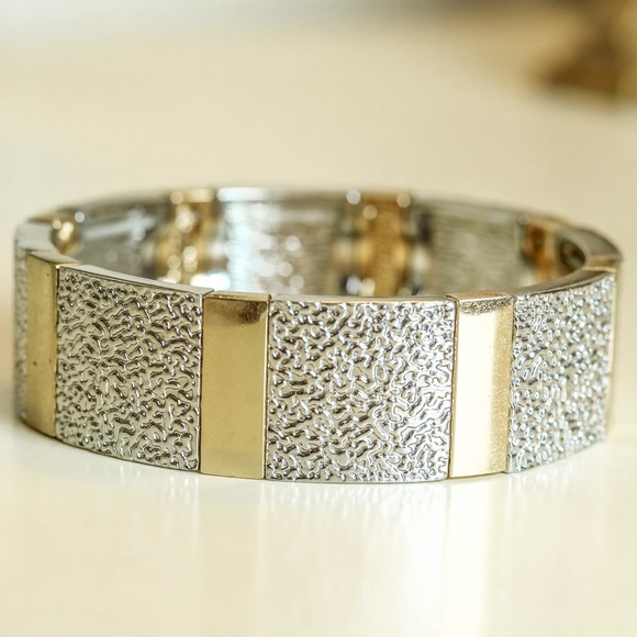 Gold & Silver Stretchy block bracelet - Picture 2 of 3